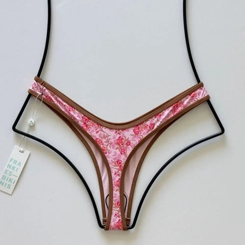Frankies Bikinis Full Moon Floral Micro Bikini Bottom - Watercolor Hibiscus - M
